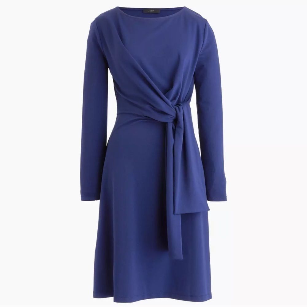 J. Crew Drapey Tie-Waist Long Sleeve Dress Dark Blue